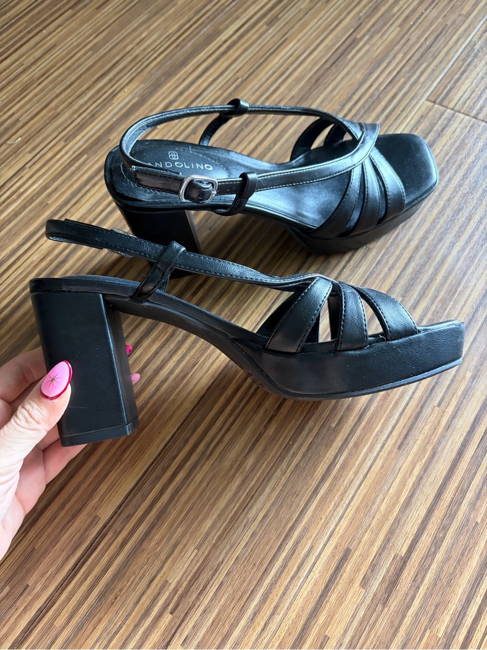 Bandolino Black Strappy Block-Heel Sandals - Picture 2 of 5